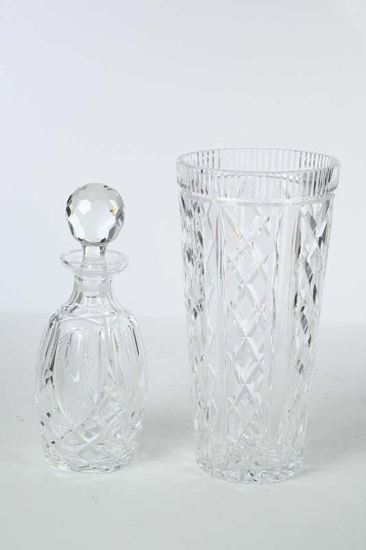 Appraisal: TWO PIECES OF CRYSTAL Both marked Waterford Vase h Decanter