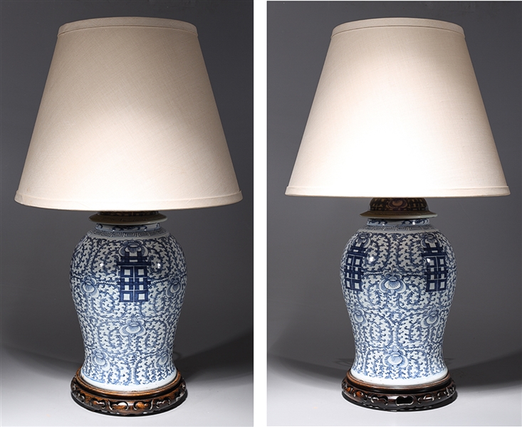 Appraisal: Two Chinese double happiness vases mounted as lamps each on