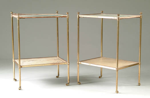 Appraisal: PAIR OF GLASS AND WOOD TWO TIER STANDS First half