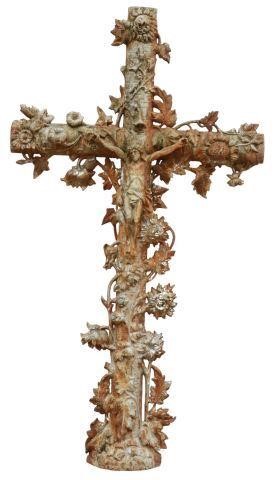 Appraisal: French cast iron cross th c climbing foliates and flowers