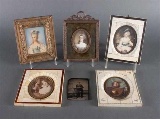 Appraisal: Three Continental gouaches on ivory portraits in sectional bone frames