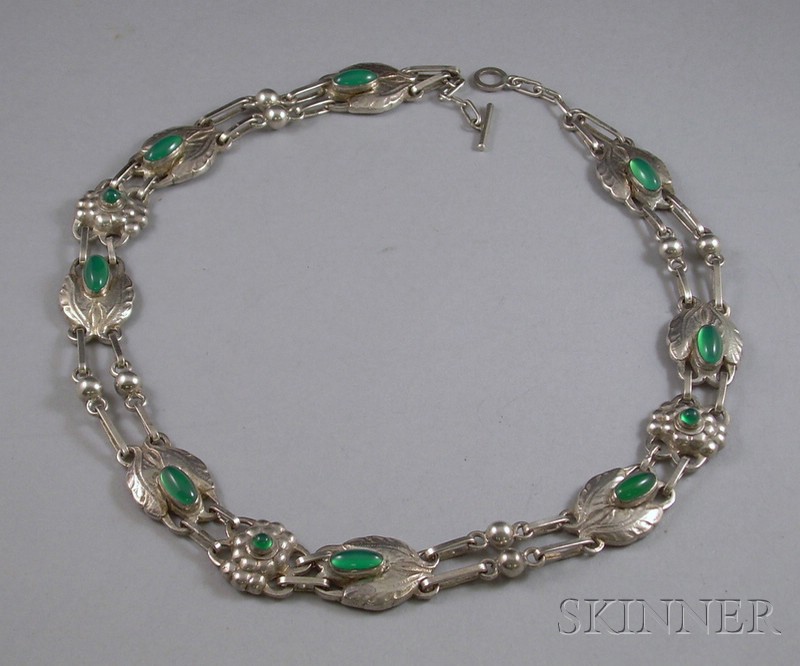 Appraisal: Sterling Silver and Green Chrysoberyl Art Nouveau Style Necklace lg