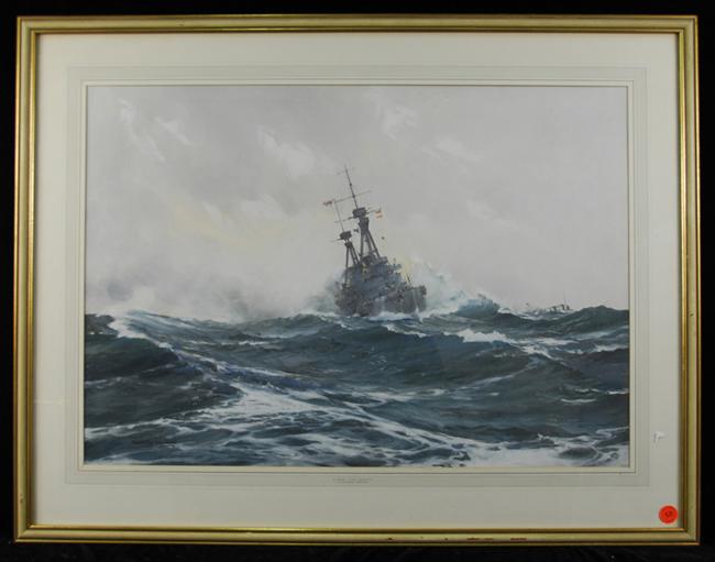 Appraisal: MONTAGUE DAWSON English - ON PATROL A GREY NOR'EASTER watercolor