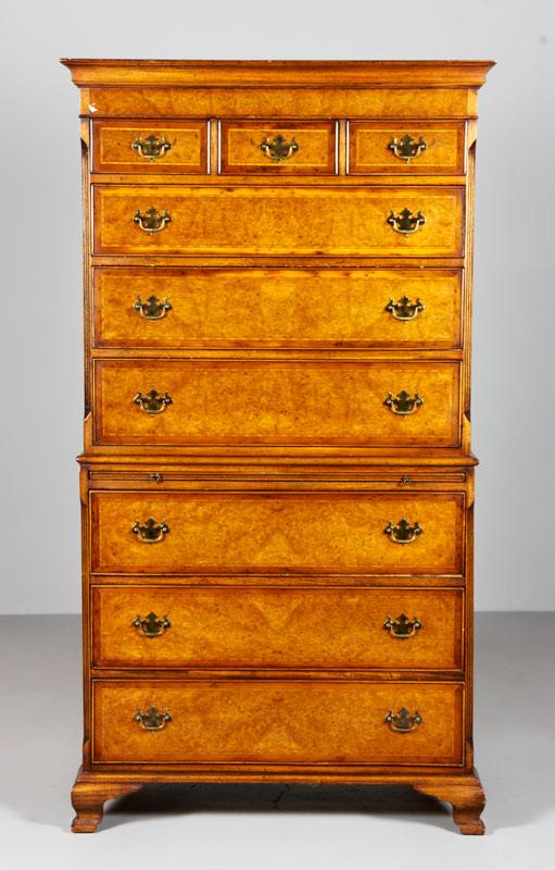 Appraisal: - Chippendale Style Mahogany Tall Chest Chippendale style figural mahogany