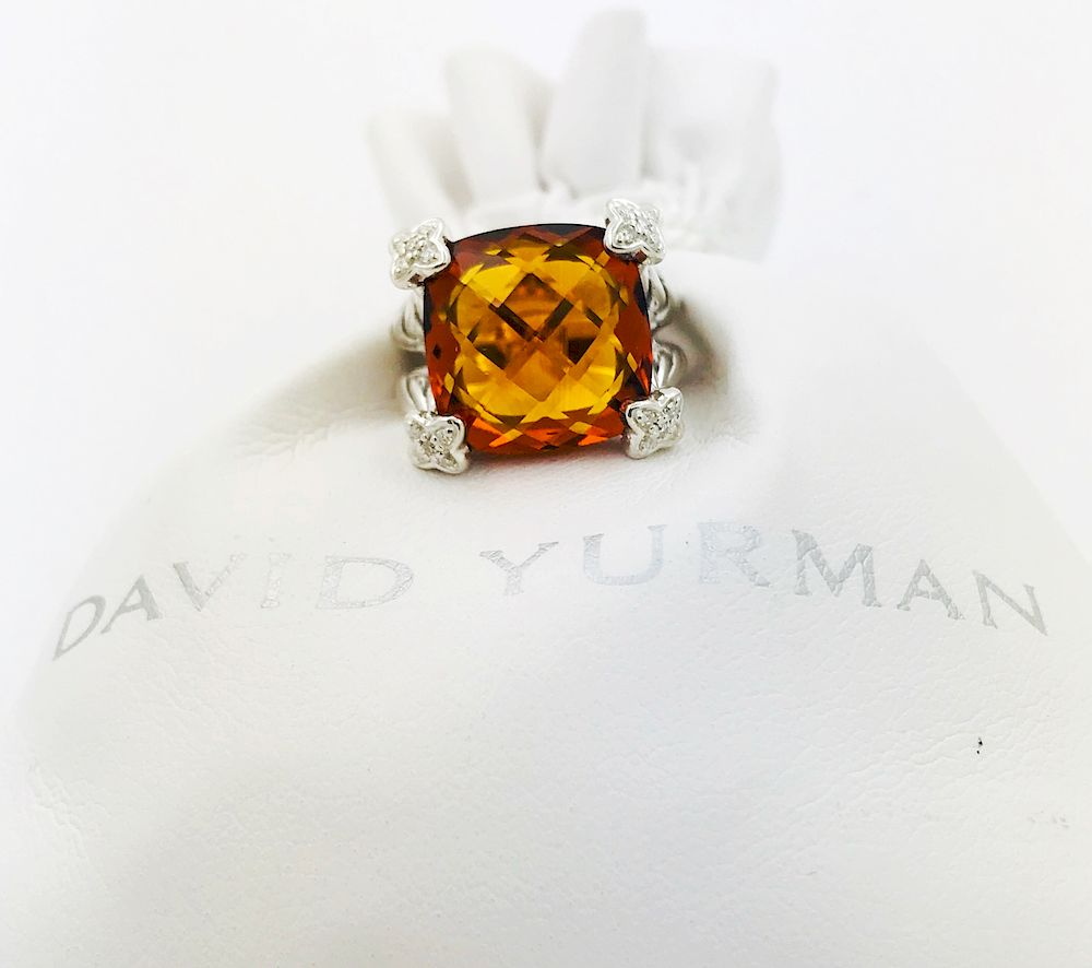 Appraisal: David Yurman Citrine Cushion Diamond Ring Sz David Yurman Citrine