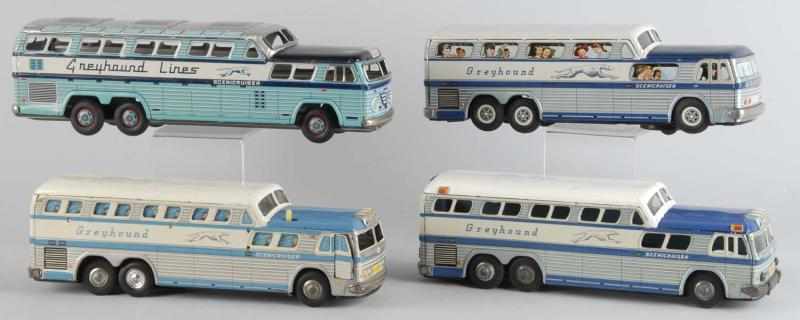 Appraisal: Lot of Tin Greyhound Scenicruiser Bus Toys Description Japanese Working