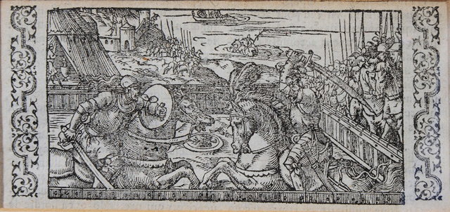 Appraisal: A TH CENTURY WOODCUT illustrating a tournament from the end