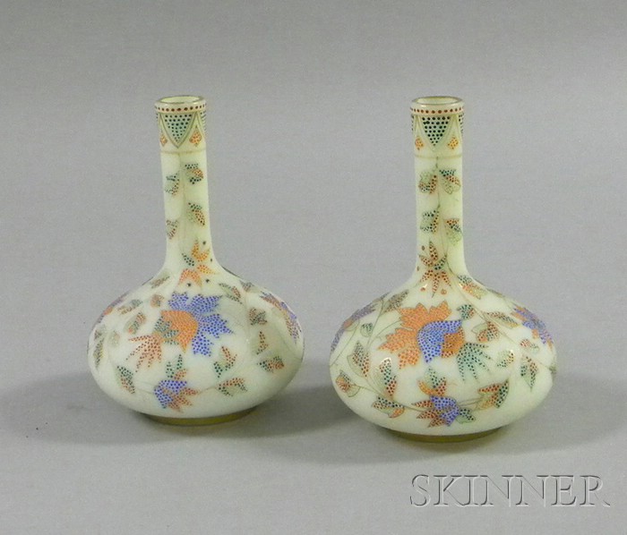 Appraisal: Pair of Victorian Enamel Decorated Art Glass Vases possibly Webb