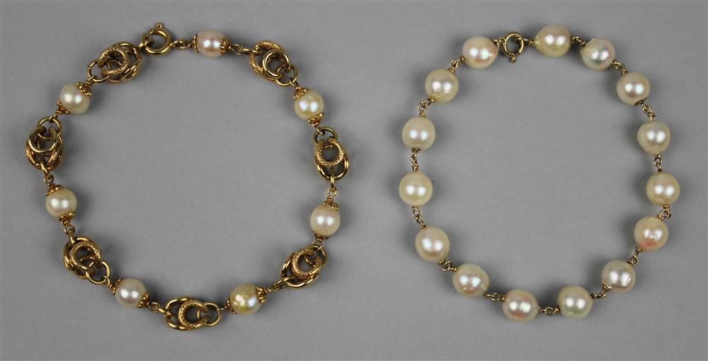 Appraisal: K CULTURED PEARL BRACELET AND A K CULTURED PEARL BRACELET