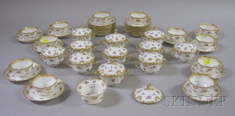 Appraisal: Approximately Forty-eight Dresden Porcelain Floral-decorated Tableware Items including twelve teacups