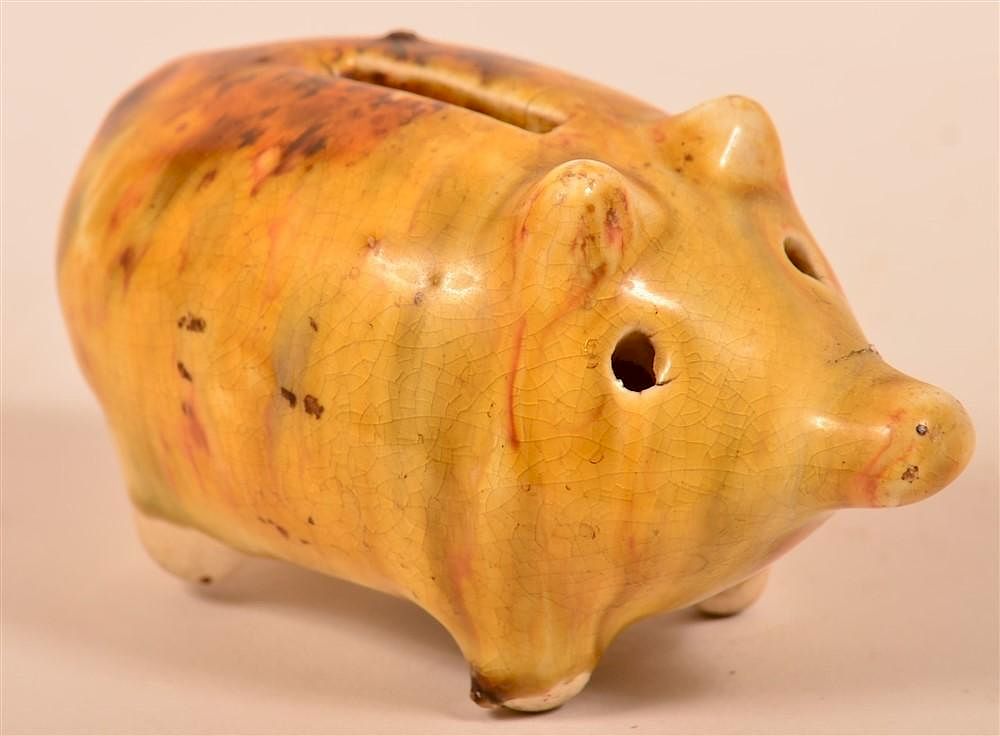 Appraisal: Earthenware Pig Form Still Bank Polychrome Mottle Glazed Earthenware Pig