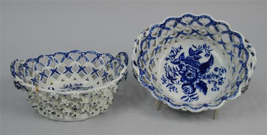 Appraisal: PAIR OF ENGLISH BLUE AND WHITE FLOWER ENCRUSTED BASKETS probably