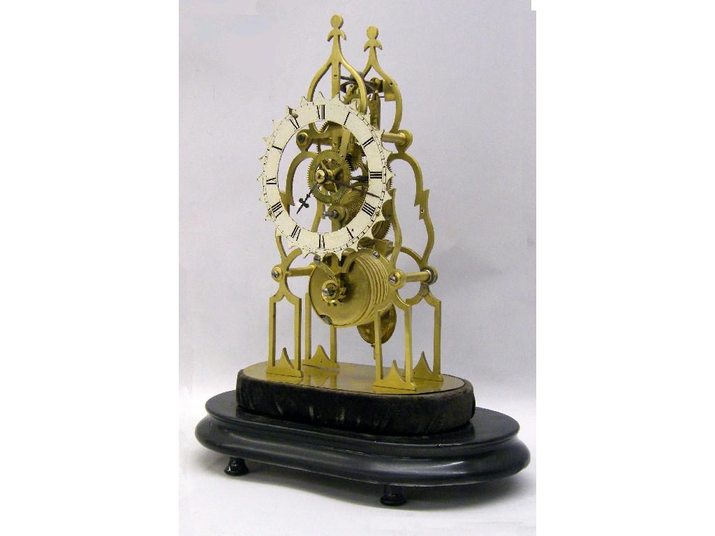 Appraisal: Small automata desk picture timepiece the movement back plate inscribed