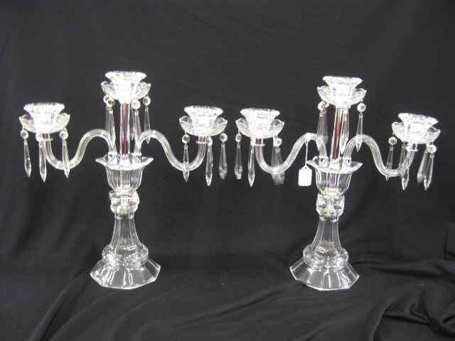 Appraisal: Pair of Crystal Candelabra triple sconce teardrop prisms '' tall