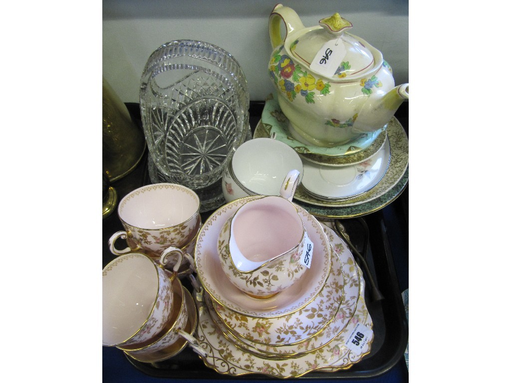 Appraisal: Tray lot to include Tuscan teaset Doulton 'Minden' teapot crystal