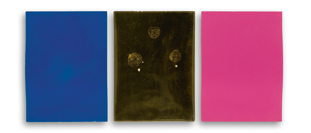 Appraisal: YVES KLEIN Monochrome und Feuer Triptych Complete set of color