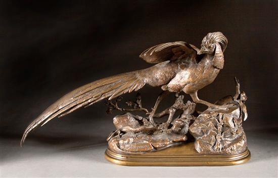 Appraisal: Jules Moigniez French - Pheasant and Lizard bronze pheasant standing