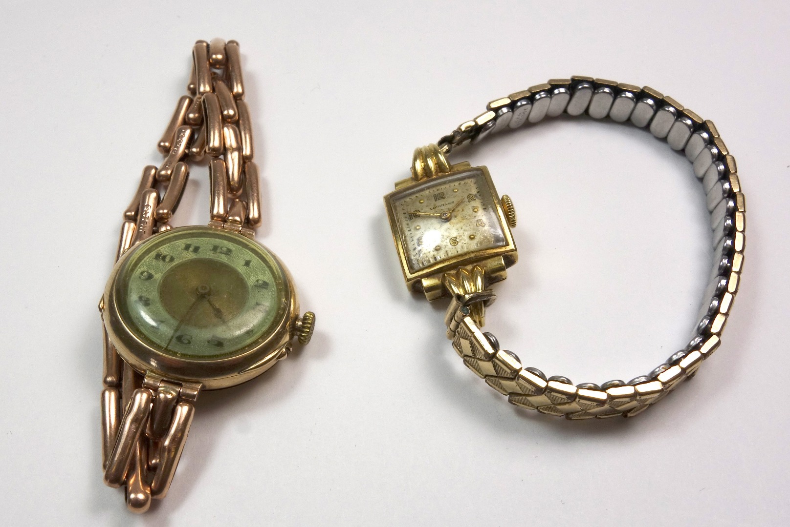 Appraisal: Two lady's gold bracelet watches comprising Longines a Swiss k