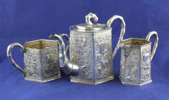 Appraisal: A late th century Chinese silver three piece tea set