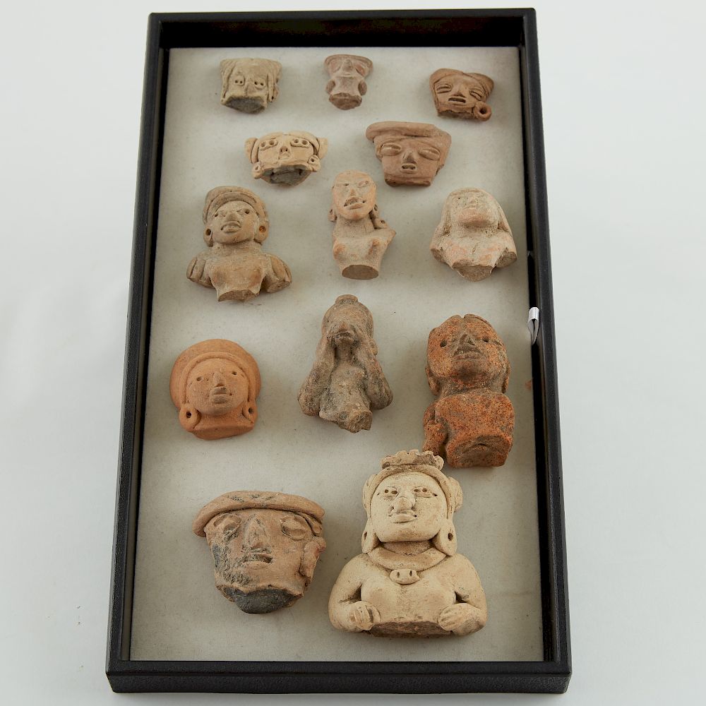 Appraisal: Grp Huastec and Maya Pre-Columbian Pottery Heads Group of thirteen