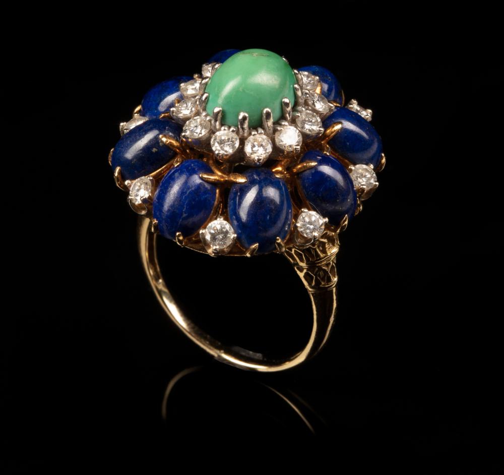 Appraisal: Chris Owens' kt Yellow Gold Turquoise Lapis and Diamond Ring