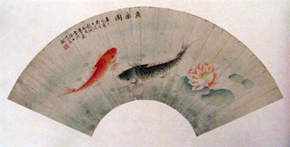 Appraisal: Two Chinese painted fans attributed to wu gingxia Laid down