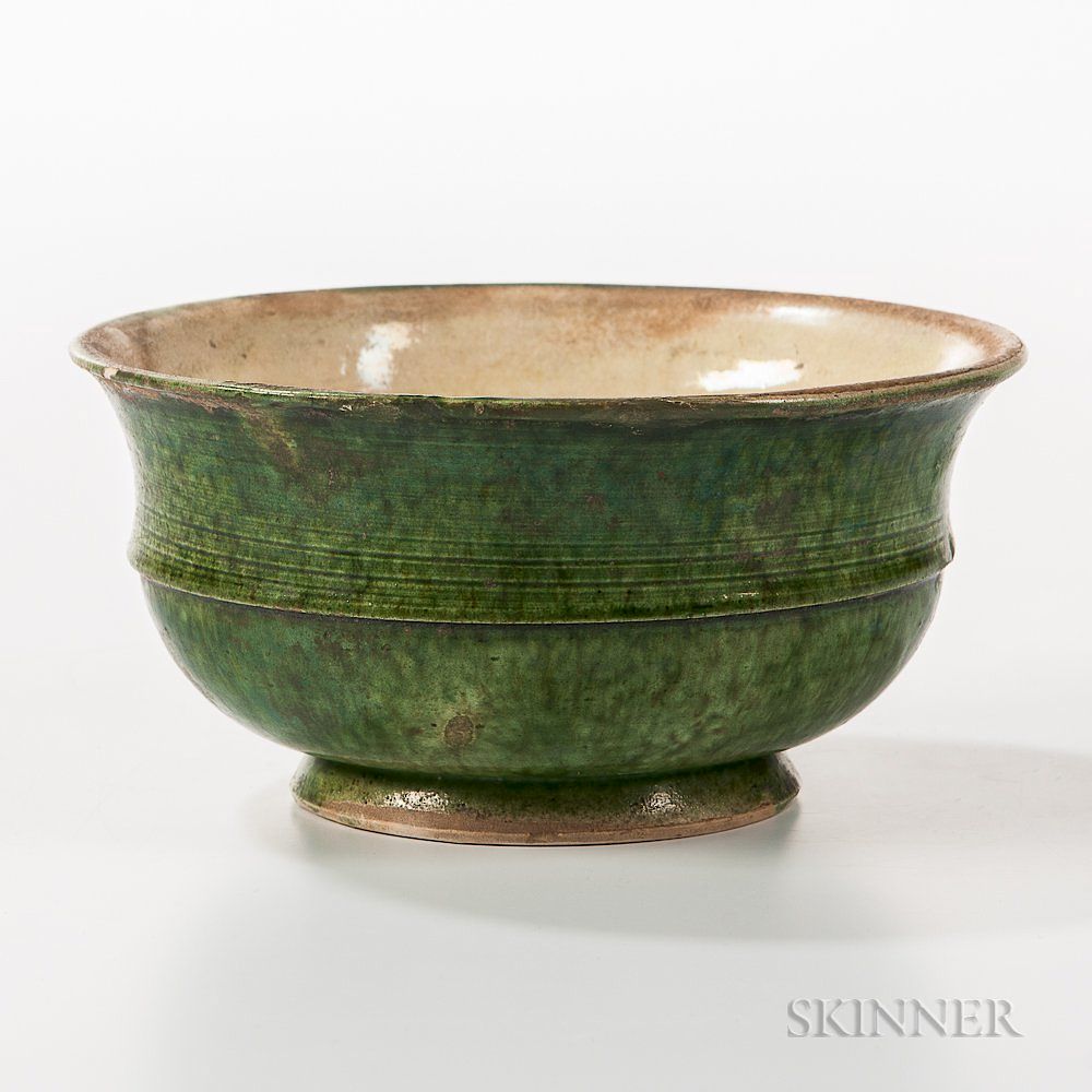 Appraisal: Green-glazed Bowl Green-glazed Bowl China deep bowl with everted rim