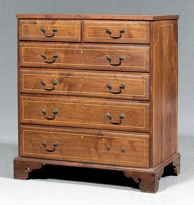 Appraisal: Southern inlaid walnut tall chest yellow pine secondary six drawers