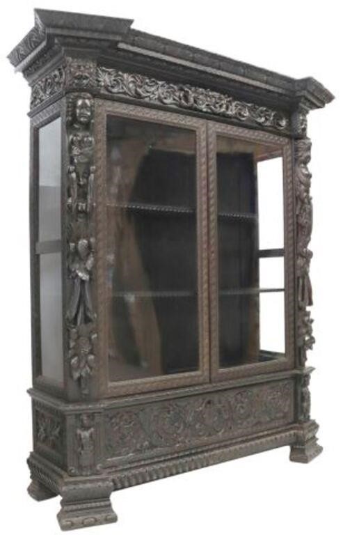 Appraisal: Italian Renaissance Revival ebonized bookcase th th c cornice with