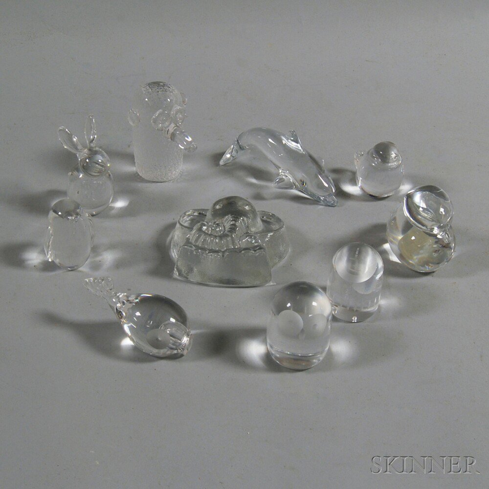 Appraisal: Ten Scandinavian Design Crystal Animals an owl penguin blowfish dolphin