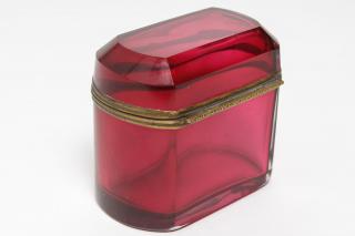 Appraisal: Cranberry Glass Ormolu Small vintage cranberry glass trinket box with