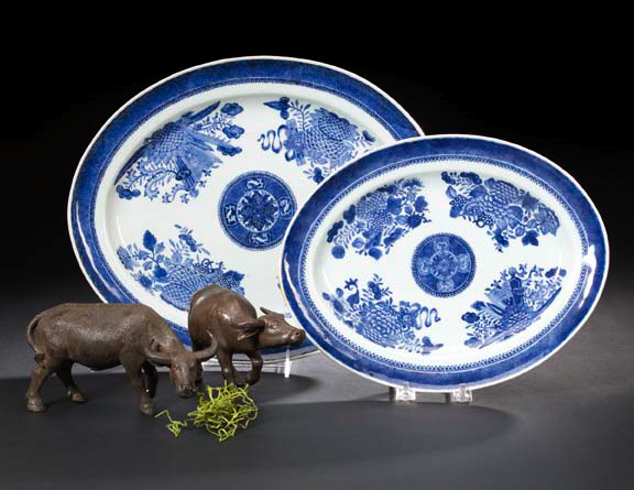 Appraisal: Two Chinese Export Blue-and-White Porcelain Platters each of oval form