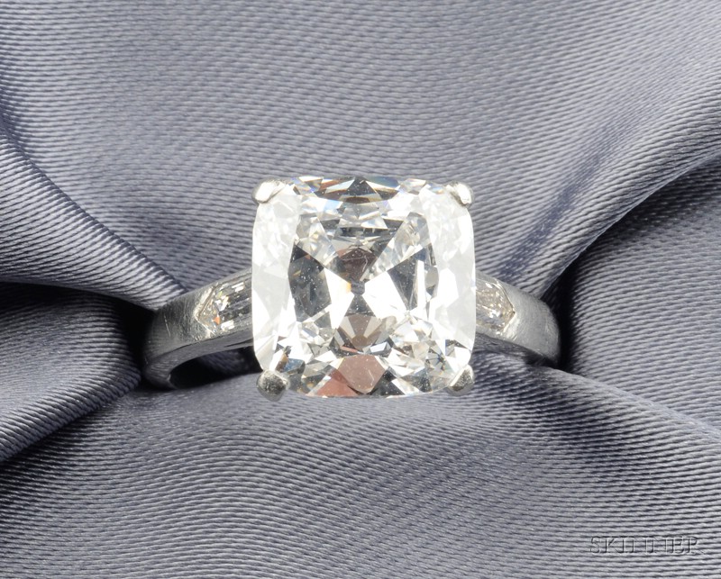 Appraisal: Platinum and Diamond Solitaire prong-set with an old cushion-cut diamond