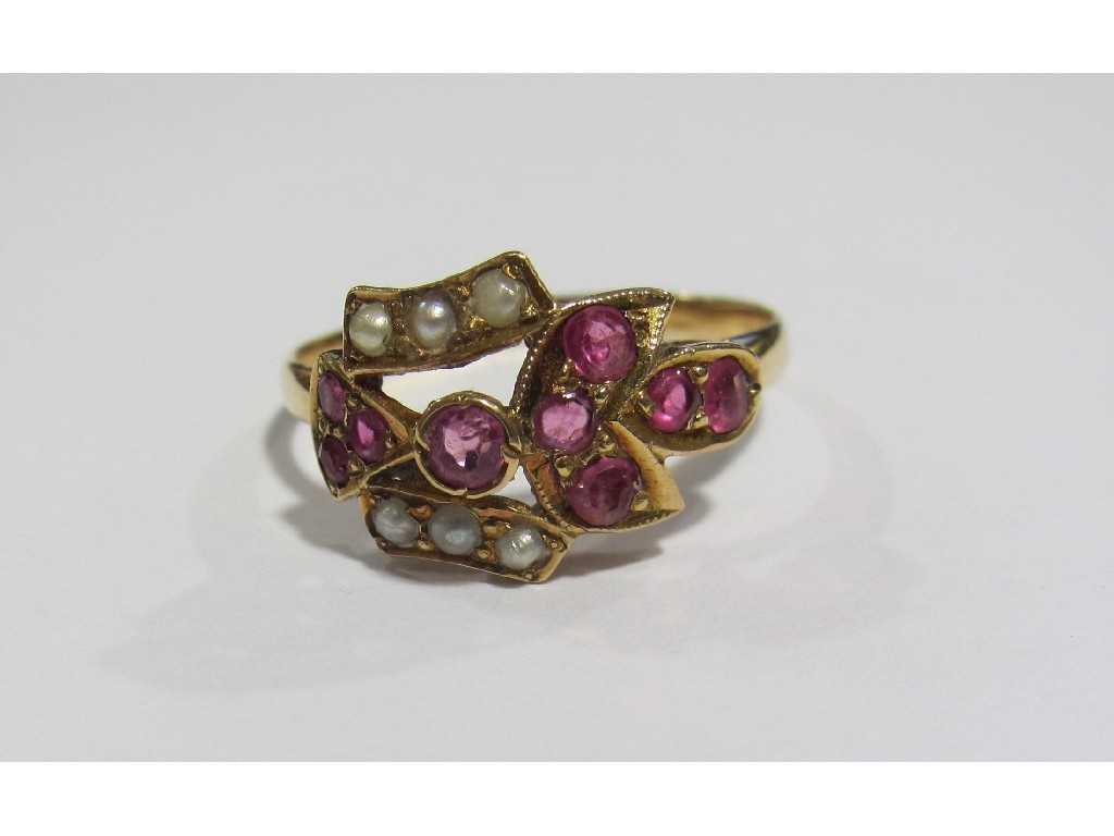 Appraisal: Edwardian ct gold ruby and seed pearl set dress ring