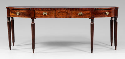 Appraisal: Sheraton inlaid mahogany sideboard figured mahogany veneers dovetailed drawers with