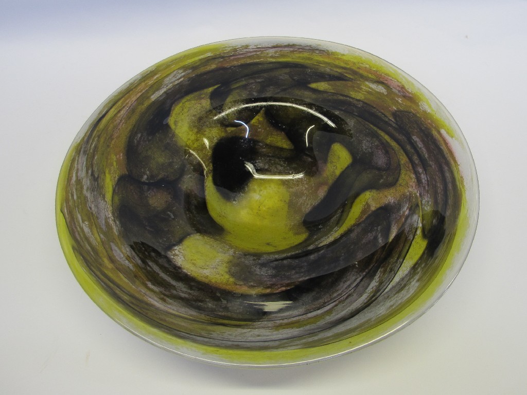 Appraisal: A purple and yellow art glass dish indistinctly signed to