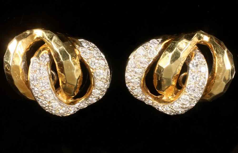 Appraisal: EARRINGS - K yellow gold and diamond earrings Designed as