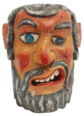 Appraisal: Large polychrome painted carved wood mask grotesque visage with snarling