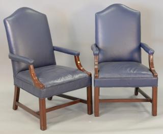 Appraisal: Pair of blue leather Chippendale style armchairs and a Chippendale