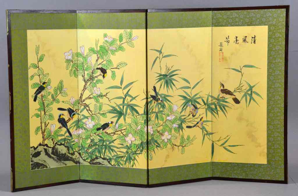 Appraisal: Chinese Panel Painted Screen Republic PeriodDepicting birds and flowers signed