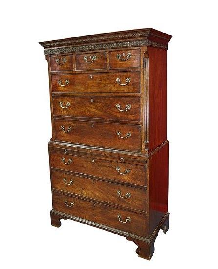 Appraisal: A George III mahogany chest on chest circa with dentil