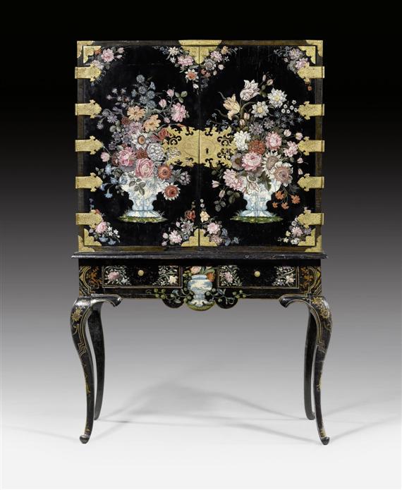 Appraisal: PAINTED LACQUER CABINET A FLEURS Regence The Netherlands or England