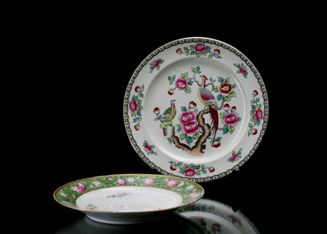 Appraisal: Six Staffordshire dessert plates Circa painted in coloured enamels with