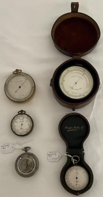 Appraisal: LOT OF FIVE TH EARLY TH C POCKET BAROMETERS To