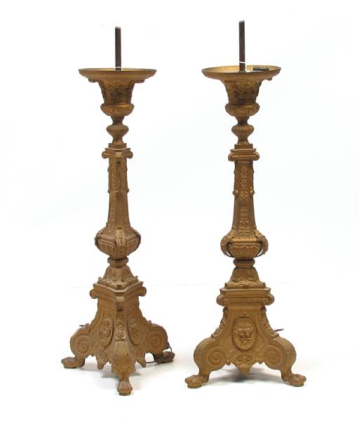 Appraisal: A pair of Italian Baroque style gilt metal table lamps