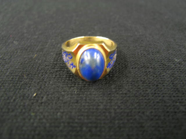 Appraisal: Lapis Ring cabochon gem in k yellow gold enamel trim