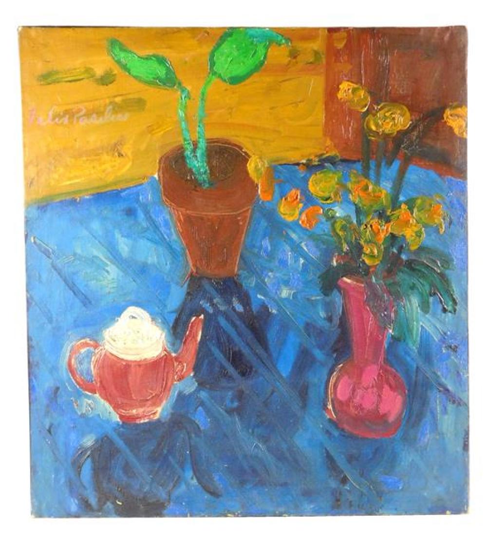 Appraisal: Felix Pasilis American b oil on canvas still life on