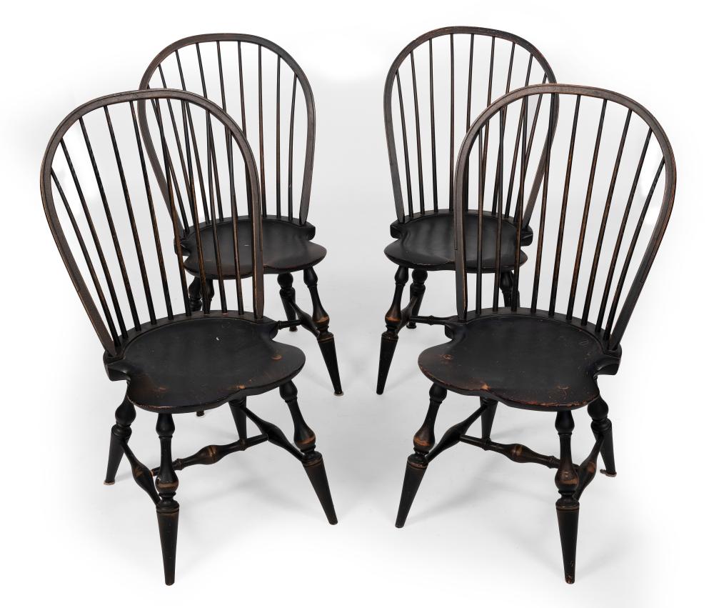 Appraisal: SET OF FOUR TH CENTURY-STYLE WINDSOR ARMCHAIRS TH CENTURY BACK