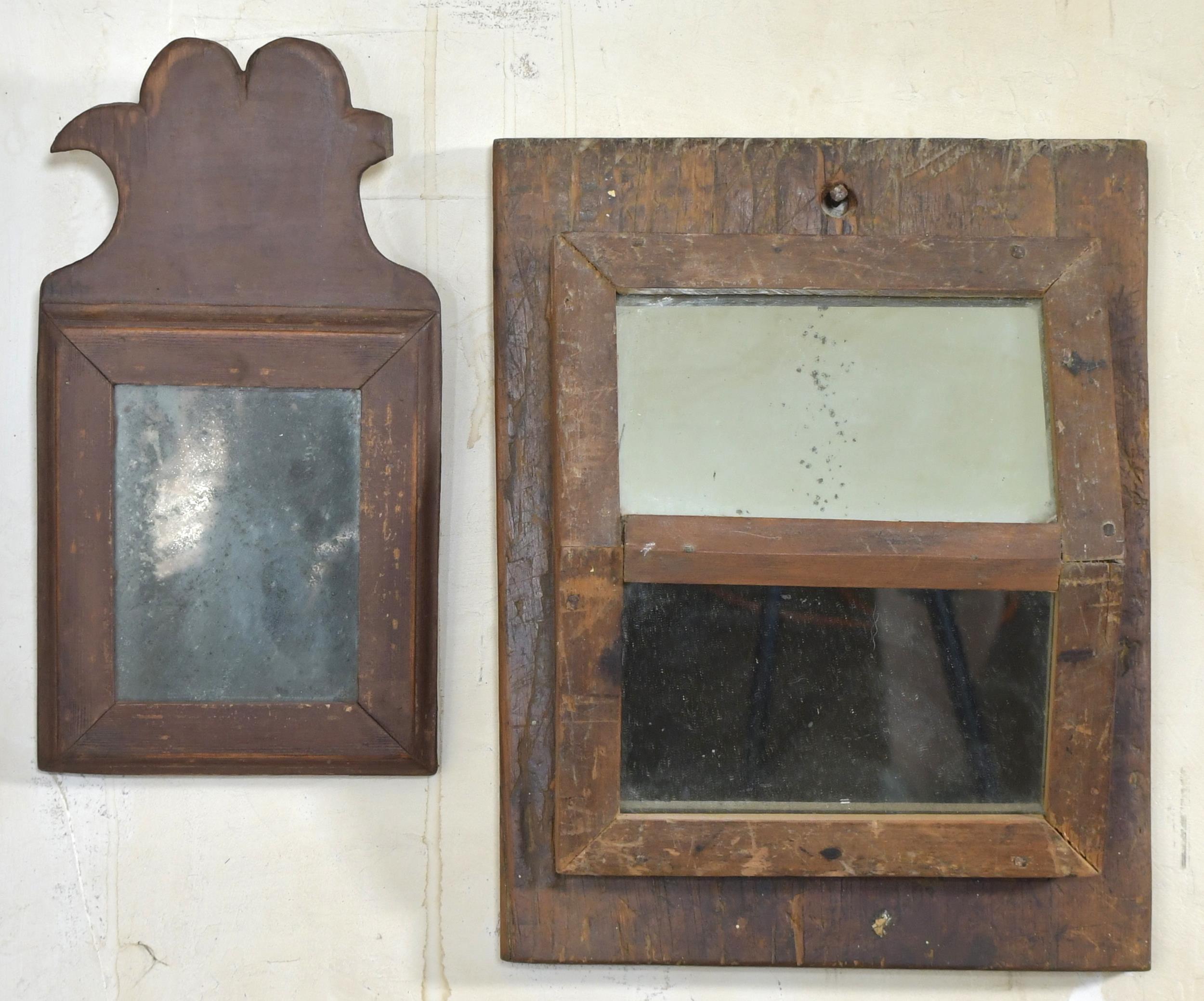 Appraisal: TWO COUNTRY PRIMITIVE WALL MIRRORS Unusual shaped make-do double mirror