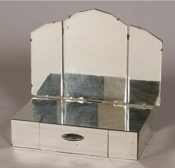 Appraisal: Deco mirrored dresser vanity box with tri-fold mirror H x